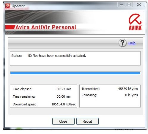 Avira AntiVir Finished to Installing the Manual Update