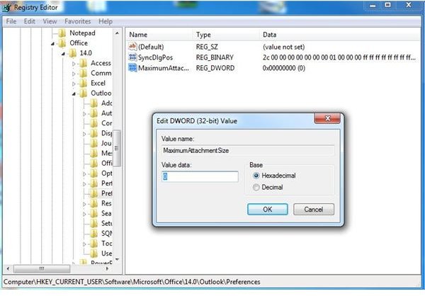 Change Outlook Attachment Size