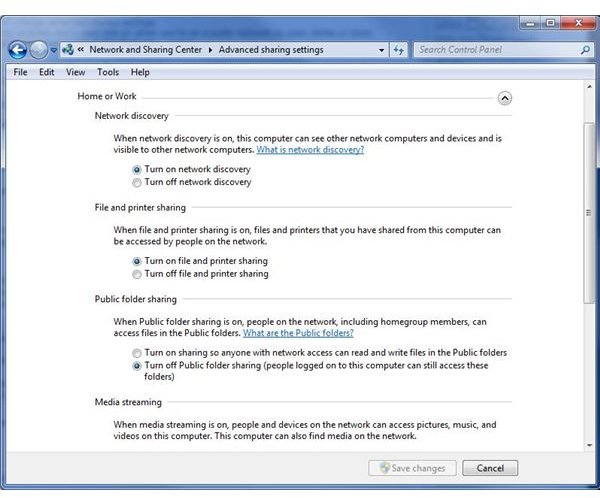 Figure 2 - Windows 7 File and Printer Sharing