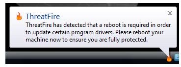 ThreatFire require a PC reboot