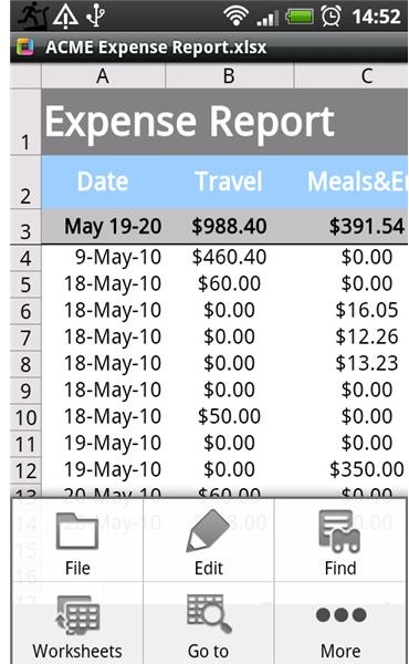 Thinkfree Office for Android Excel View