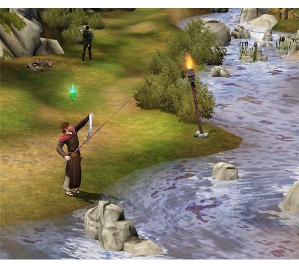 The Sims Medieval fishing along stream