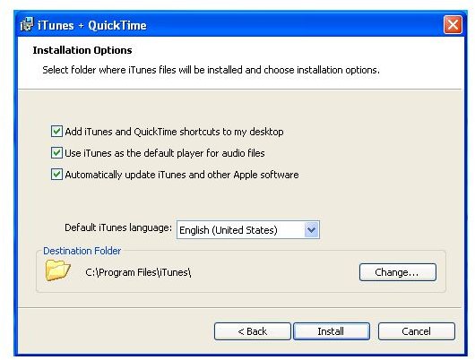 Install Options of iTunes Software