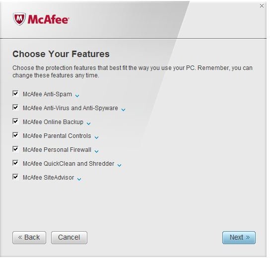 Custom Install Option of McAfee 2011 Internet Security