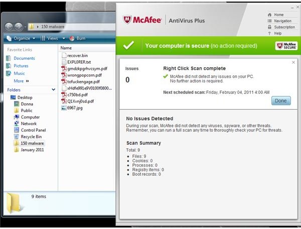 McAfee removes 142 out of 150 malware samples