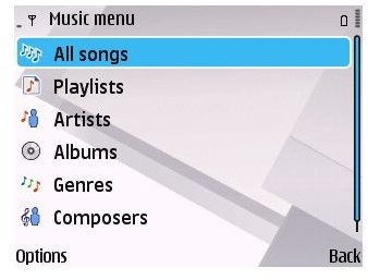 Symbain MP3 Player Play-list Options
