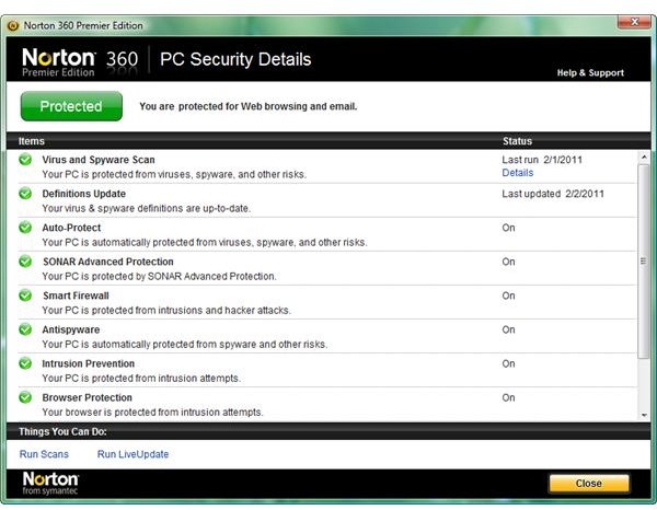Protection Status Using Norton 360 version 4.0