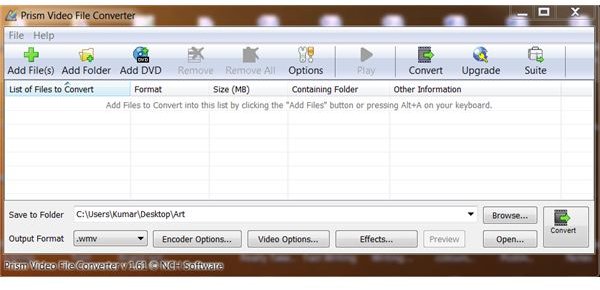 prism video converter interface