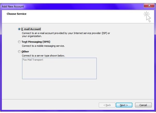 Fig 2 - Microsoft Outlook Email Setup - Add New Account in Outlook 2010