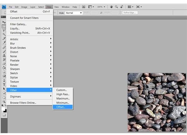 The location of the offset filter in Adobe Photoshop CS4