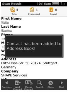 Business Card Reader Screenshot