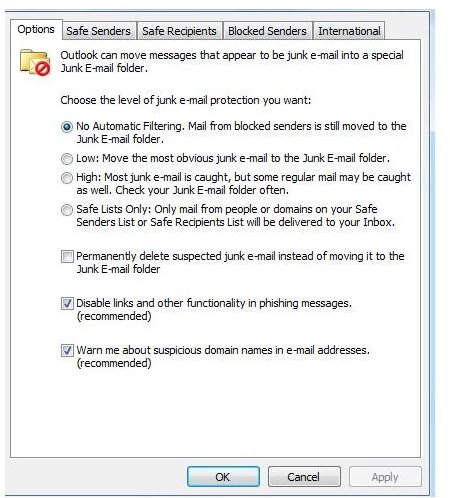 Using the Microsoft Outlook Spam Blocker