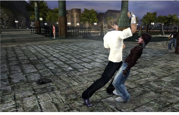 Practicing uppercuts on hoodlums