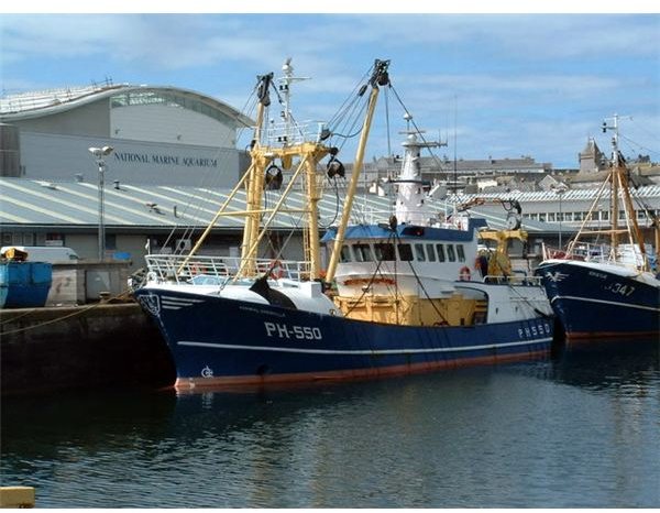 Fishing trawlers and National Marine Aquarium, Plymouth