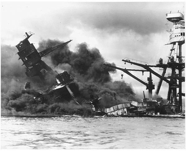 USS Arizona sinking after the attack on Pearl Harbor