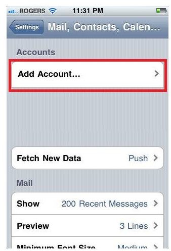iPhone Add Account Option