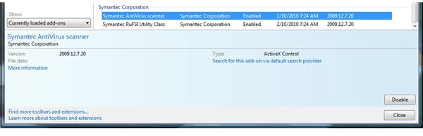 IE Add-ons by Symantec Security Scan