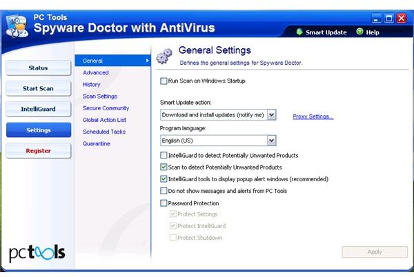 Smart Update Settings in Spyware Doctor with AntiVirus