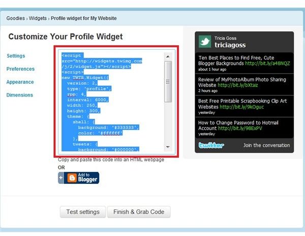 Copy the Twitter Widget Code