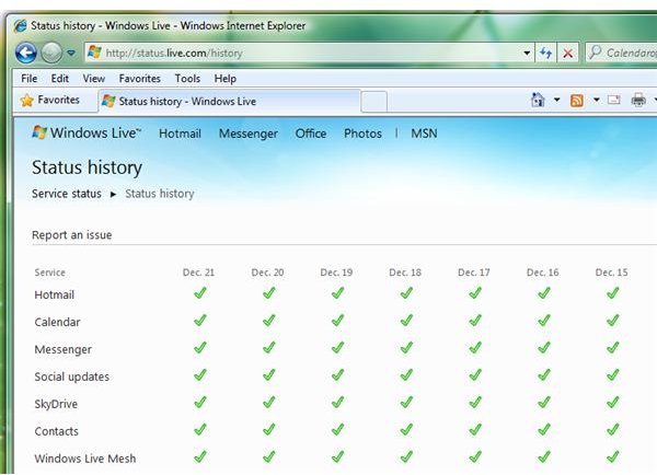 History of Windows Live Service Status