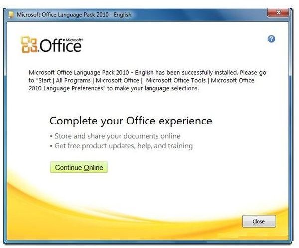 Office 2010 Language Pack installed