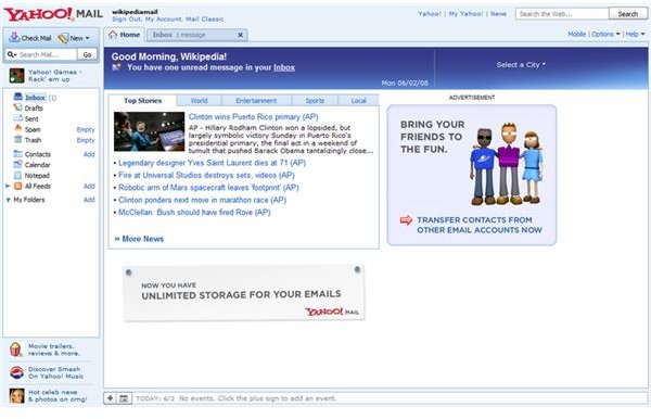 User Interface of Yahoo Mail