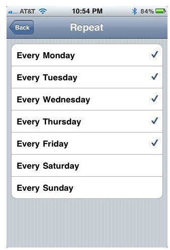 Repeat Alarm options for iPhone