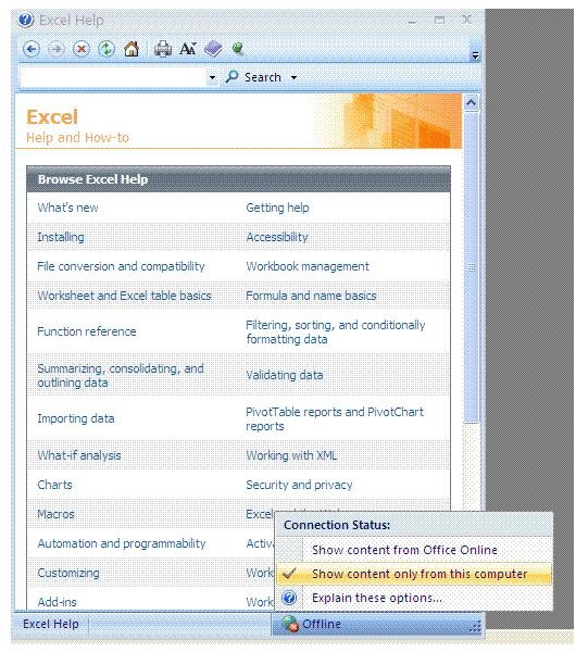 Fig 2 - Excel Offline Help