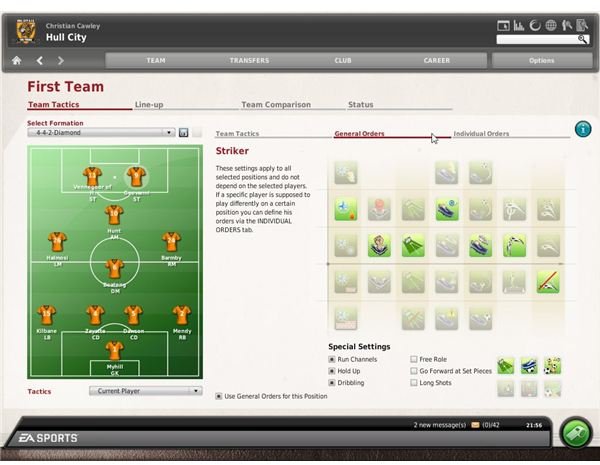 View the General Orders before sending your team onto the pitch in FIFA Manager 10