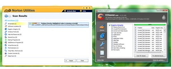 Registry Scan in Norton Utilities 2010