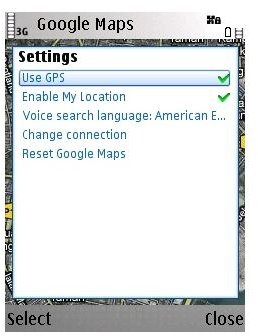 Settings of Google Maps for Nokia