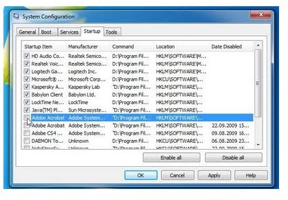 windows 7 system configuration startup menu