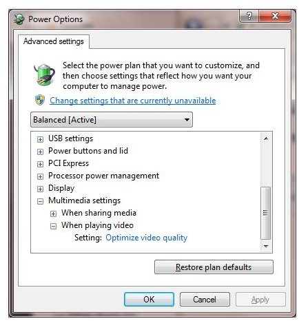 Altering Power Options to troubleshoot Windows 7 video settings