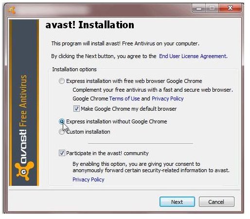 Avast Installation options