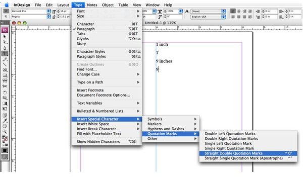 finding punctuation characters in indesign - 2nd submenu