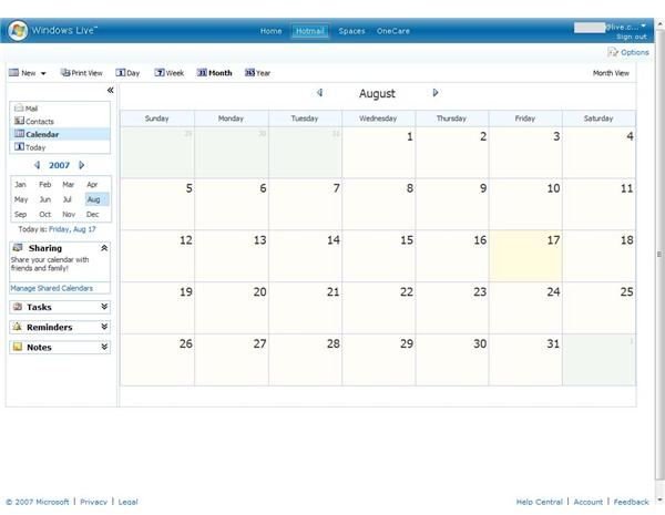 Hotmail calendar