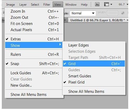 Turning on your Grid in Photoshop