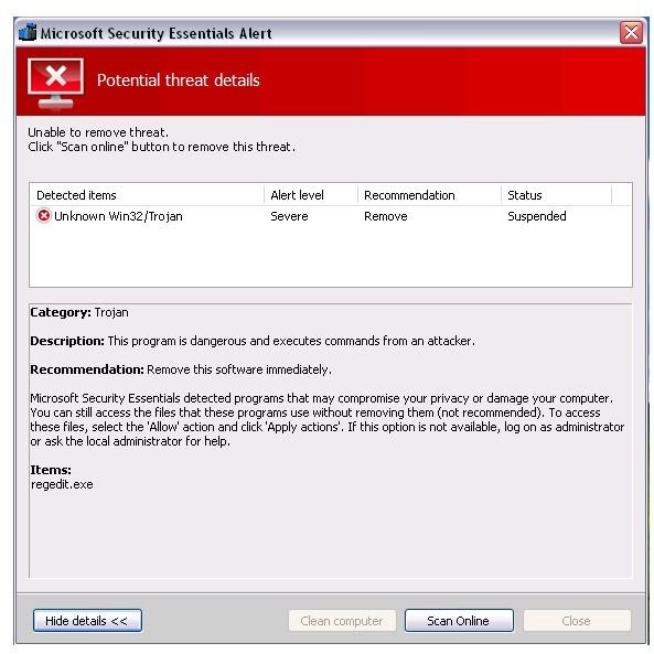 Removing Fake Microsoft Security Essentials Alert Trojan