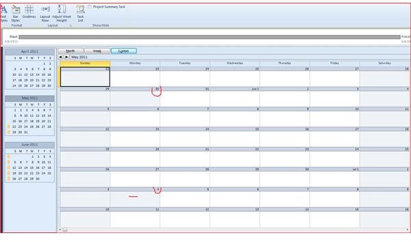 Project Views - Calendar shows Memorial Day and Independence Day