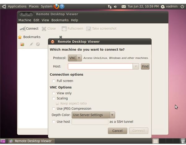 Connecting to a remote desktop with the Remote Desktop Viewer on Ubuntu 10.04