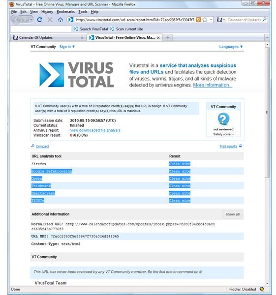 URL Scan Using VirusTotal Firefox Plugin