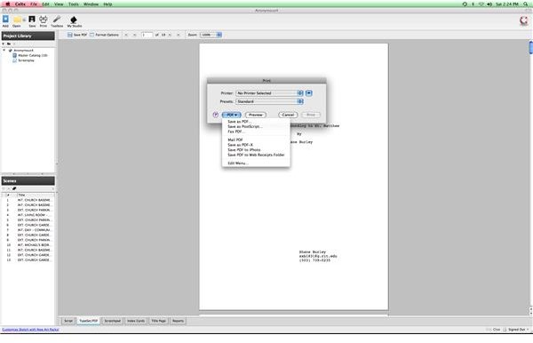 Printing & Exporting Celtx Files: Options for Printing and Template Export in the Free Screenwriting Program Celtx