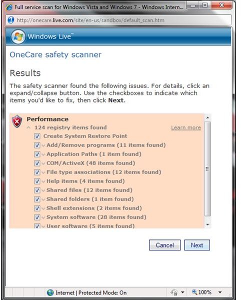 Windows Live Safety scanner - windows 7 registry cleaner 