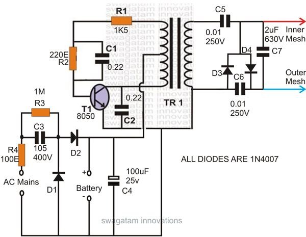 Mosquito Zapper Circuit Diagram and Theory of Operation