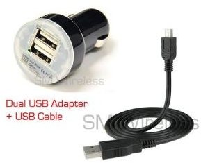 2-Port Dual USB Car Charger Adapter with USB Charging Data Cable