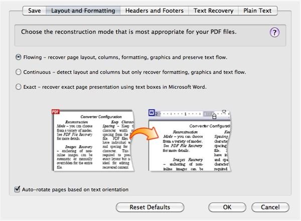 Solid PDF to Word Preference Window