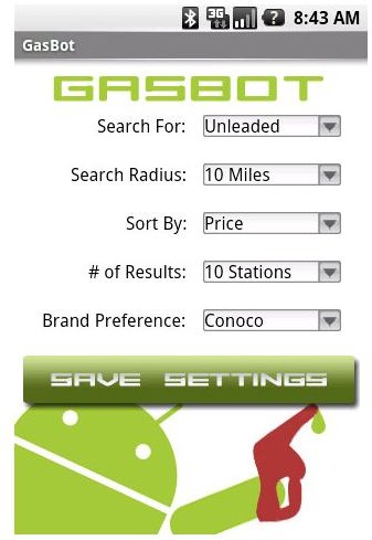 Gasbot For Google Android - Search Preferences
