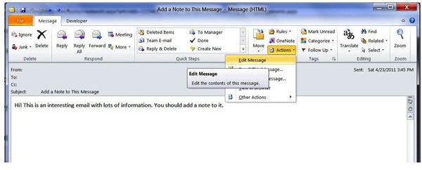 Edit Message Outlook 2010