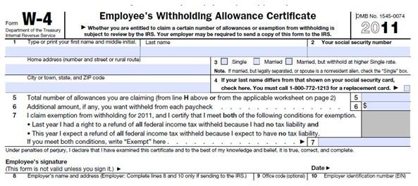 Screenshot IRS W-4 Form