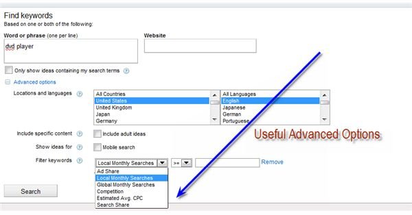 Google Keyword Search Tool Keyword Search Advanced Options